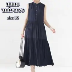 【美品】ナノユニバース ワンピース ティアードプリーツ ノースリーブ ネイビー
