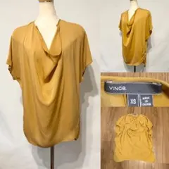 vince ヴィンス　ビンス　シルク　ドレープ　半袖ブラウストップス　マスタードのサムネイル