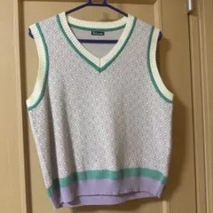 ダイヤモンドパターン Vネックニットベスト (4月中にいなければ処分予定)