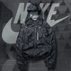 00s y2k NIKE フードナイロンジャケット グレーカモ柄 迷彩 テック系