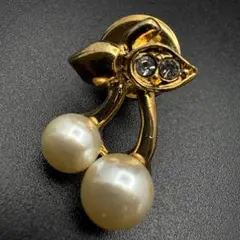 C72 さくらんぼ ヴィンテージ ピンブローチ ラベルピン ゴールド パール