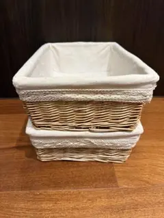 籐製　ラタン　四角　バスケット　ケース　2個セット