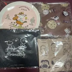 スヌーピーエコバッグ2種デニム風ポーチ お年賀プレートAOKI