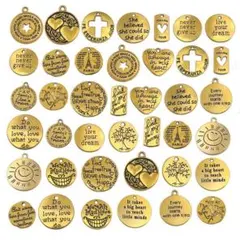 【20個セット】ゴールド メッセージチャームセット カン付き 英字プレート