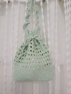ハンドメイド ナップサック 手編み ミントコア - メルカリ