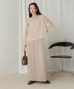 新品タグ付きbab ロゴシアードッキングスウェットワンピースM定価6930モカ