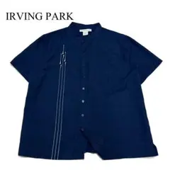 【美品】 IRVING PARK バンドカラー シャツ 2XL 刺繍 ネイビーのサムネイル