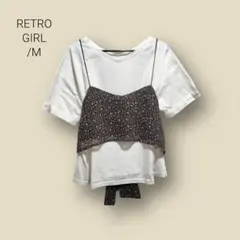 2584　【RETRO GIRL】　Tシャツ　ビスチェ付　シフォン　花柄　M