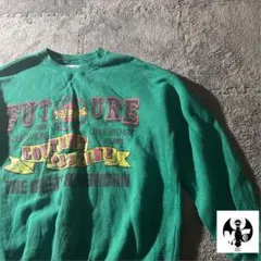 ビンテージ　緑色 プリント入り トレーナー