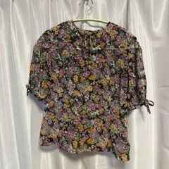 ハンドメイドブラウス　花柄　後ろ開き　裏地なし　透け感あり