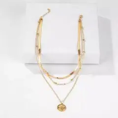 【K's select】幸運のコインモチーフ3連ネックレス★レイヤードチェーン