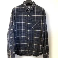 ciao.indenture ウインドペーンチェックヘビーネルシャツネイビーM