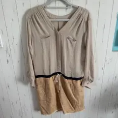 un dix cors ベージュ Vネックワンピース M