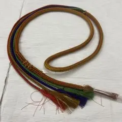 Ｙ6572 茶　金ビジュー　帯締め　正絹　絞り　振袖　緑　青紫　狐色　橙