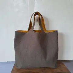 ヤッホー　アースカラー　カーキブラウン×山吹色　リバーシブルトートバッグ