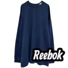 Reebok モックネック ロングTシャツ ネイビー コットン100 刺繍ロゴのサムネイル