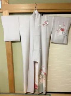 【売り切りたいです】訪問着　正絹　袷　友禅　薄紫　薄緑　ピンク　椿　金彩　色留袖のサムネイル