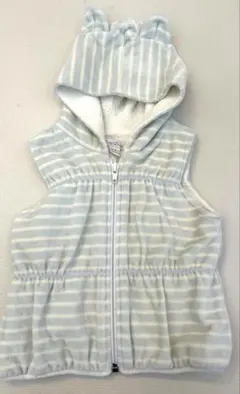 ベビー服　フード付ベスト80㎝　フリースボア　アウター　トップス　ボーダー羽織り