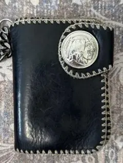 ミドルトラッカーウォレット　茶芯　丘染め　アメカジ　真鍮無垢　コンチョ