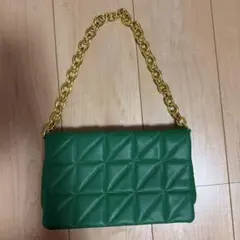 グリーン キルティング レザーハンドバッグ