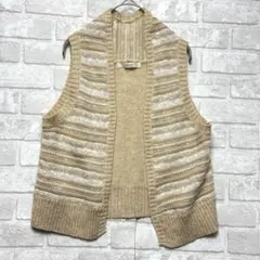 シュカ ニットベスト M ベージュ ボーダー ラメ モヘヤ混 レイヤード 羽織り
