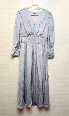 スナイデル水色 ドット柄 長袖ワンピース