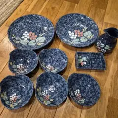 食器セット 青色 果物柄　お鍋取り皿セット