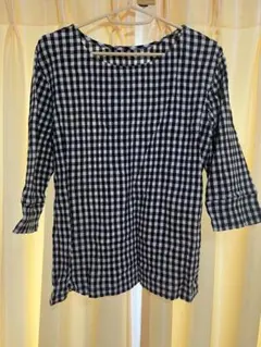 studio CLIP ブラック・ホワイト チェック柄 五分袖シャツ