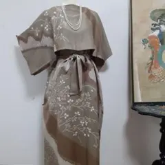 リメイク着物ロングワンピースボレロ付き正絹L色留袖友禅染 - メルカリ
