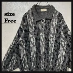 ★ 幾何学模様 ニット セーター カーディガン フリーサイズ グレー E02