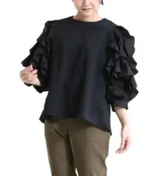 sono ドラマチックラッフルカットソー　フリルスリーブ　ブラック黒　コットン綿