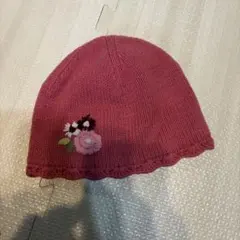 ピンクの花刺繍ニット帽 46cmのサムネイル