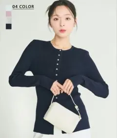 ベースメントオンライン ロングカフスクルーネックカーディガン ネイビー