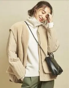 Beauty&Youth ボア×キルティングジャケット -3WAY-ベージュ　Ｍ