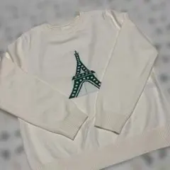 エッフェル塔刺繍ホワイトニットセーター