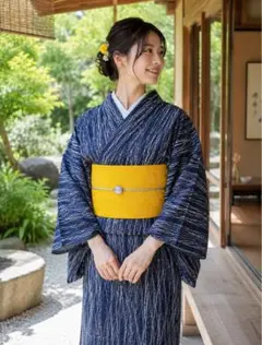 紺地　夏着物、夏帯セットのサムネイル