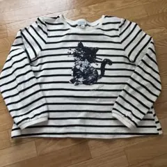 anyFAM　ミラクルスパンコール　130　ボーダー　カットソー　ロンT　ねこ