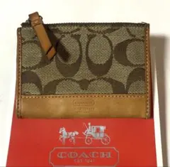 COACH コーチ☆コインケース シグネチャーデザイン　ベージュ ブラウン