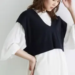 ROPE PICNIC/ニットショート丈ベスト/Vネック/38/黒/レイヤード