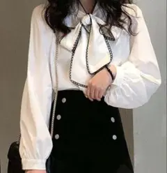 shein シャツ ブラウス リボン 白 ホワイト 長袖 ボウタイブラウスのサムネイル