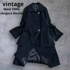 【ヴィンテージ】アンゴラ混 肉厚ウールコート 外付けポケット 裾スリット　古着