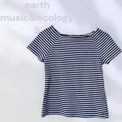 アース　ボーダー柄Tシャツカットソー　肩部分ゴム仕様　カジュアル　ベーシック