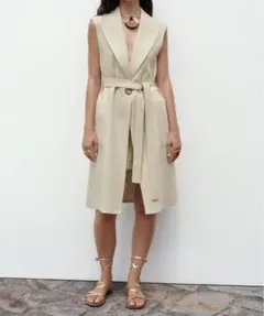 リネンブレンドロングベスト