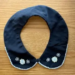 つけ襟　ハンドメイド作品　ビーズ刺繍付き　黒色