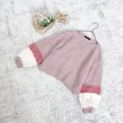 A3504【wcloset】クロップドニット/セーター長袖/シャギーパフスリーブ