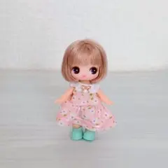 ぷちリカちゃん ピンクマーガレット 花柄ドレスワンピースアウトフィット服