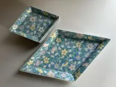 青友禅 庫山窯 前畑陶器 多治見 食器 菱形 大皿 小皿 ブルー系