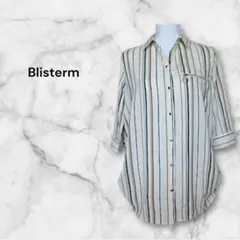Blisterm 七分袖ストライプシャツ 胸ポケット アイボリー系 M