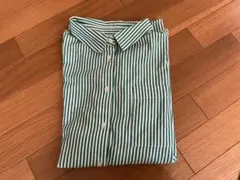 緑のストライプシャツ　綿