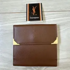 ヴィンテージ YSL イヴサンローラン 二つ折り財布 ブラウン×ゴールド金具のサムネイル
